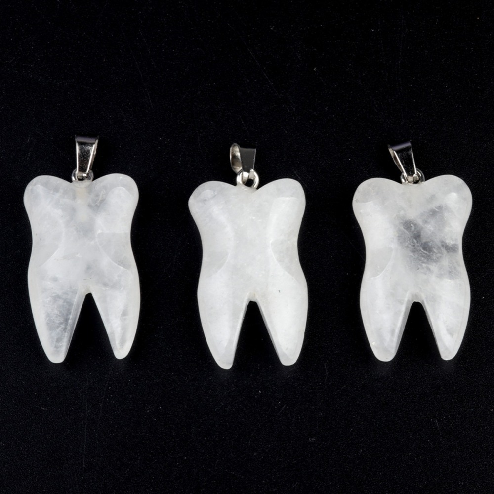 Quartz Crystal Tooth Necklace for women men Handmade Craved Gemstone Teeth CrystalPendant for Making Jewelry