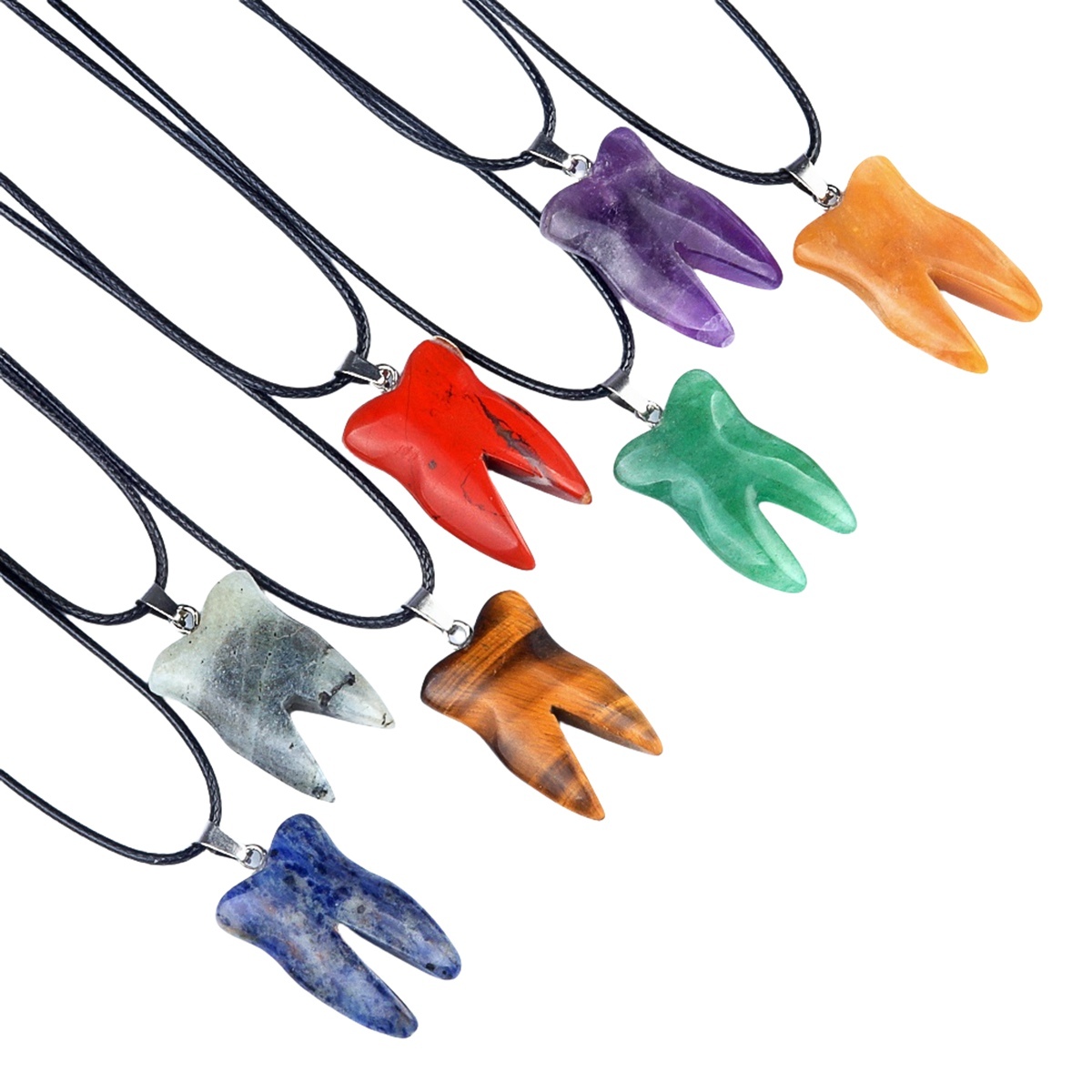 Natural Gemstone Tooth Necklace for women men Handmade Craved Teeth Pendant Choker with 45CM Black Cord
