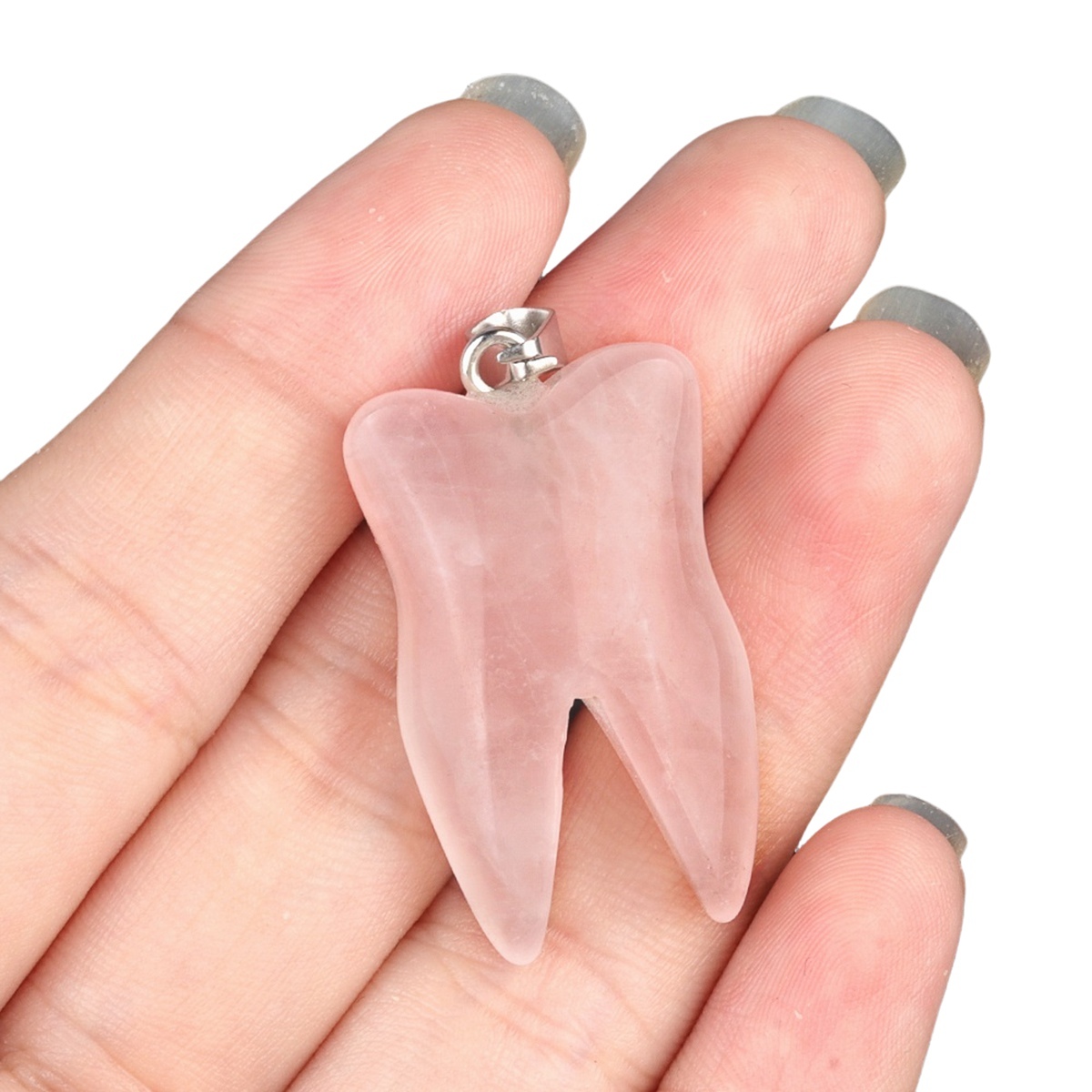 Rose Quartz Tooth Necklace for women men Handmade Craved Gemstone Teeth CrystalPendant for Making Jewelry