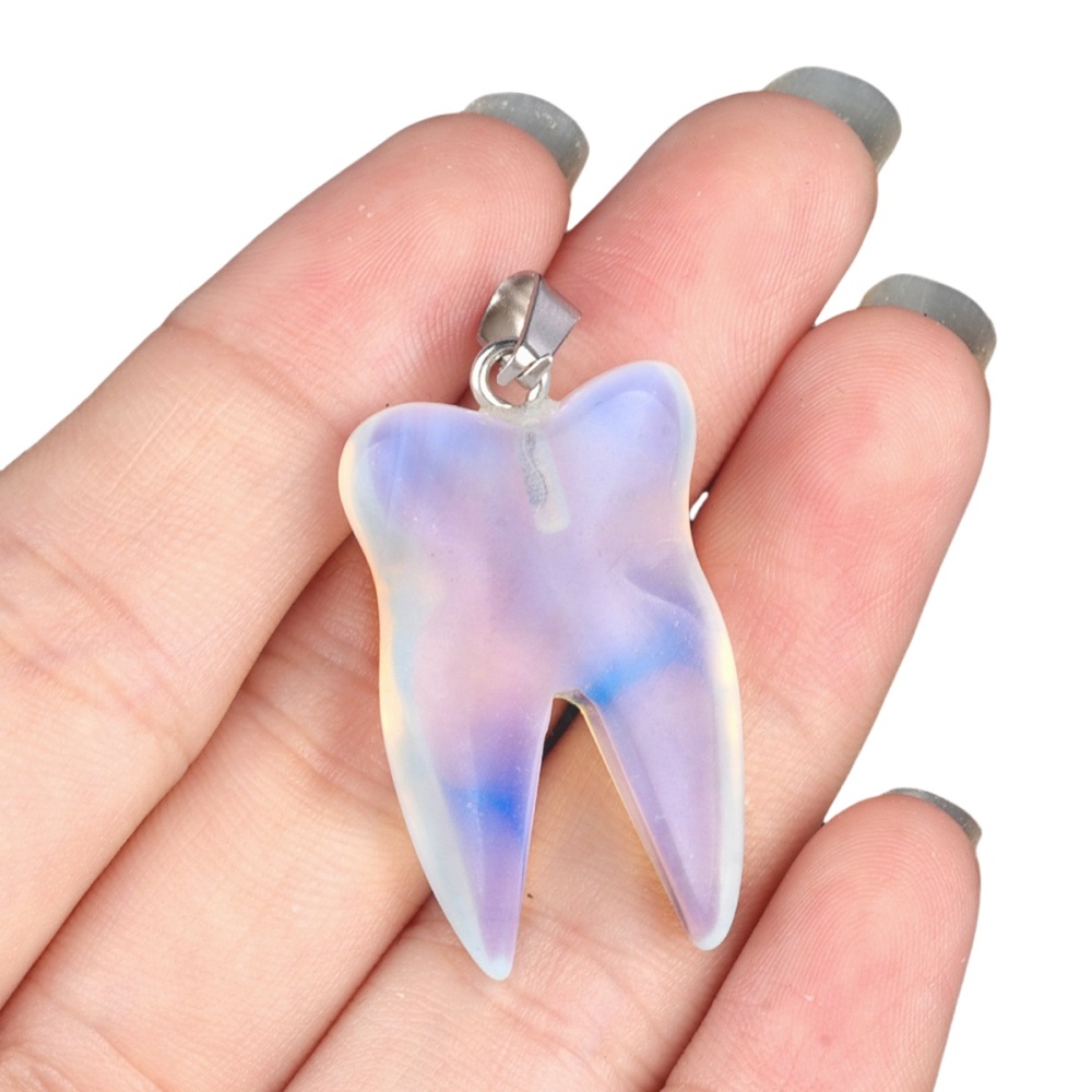 Opal Tooth Necklace for women men Handmade Craved Gemstone Teeth CrystalPendant for Making Jewelry