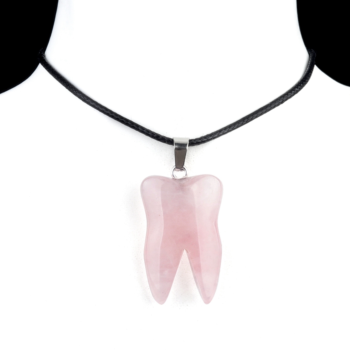 Rose Quartz Tooth Necklace for women men Handmade Craved Gemstone Teeth CrystalPendant for Making Jewelry