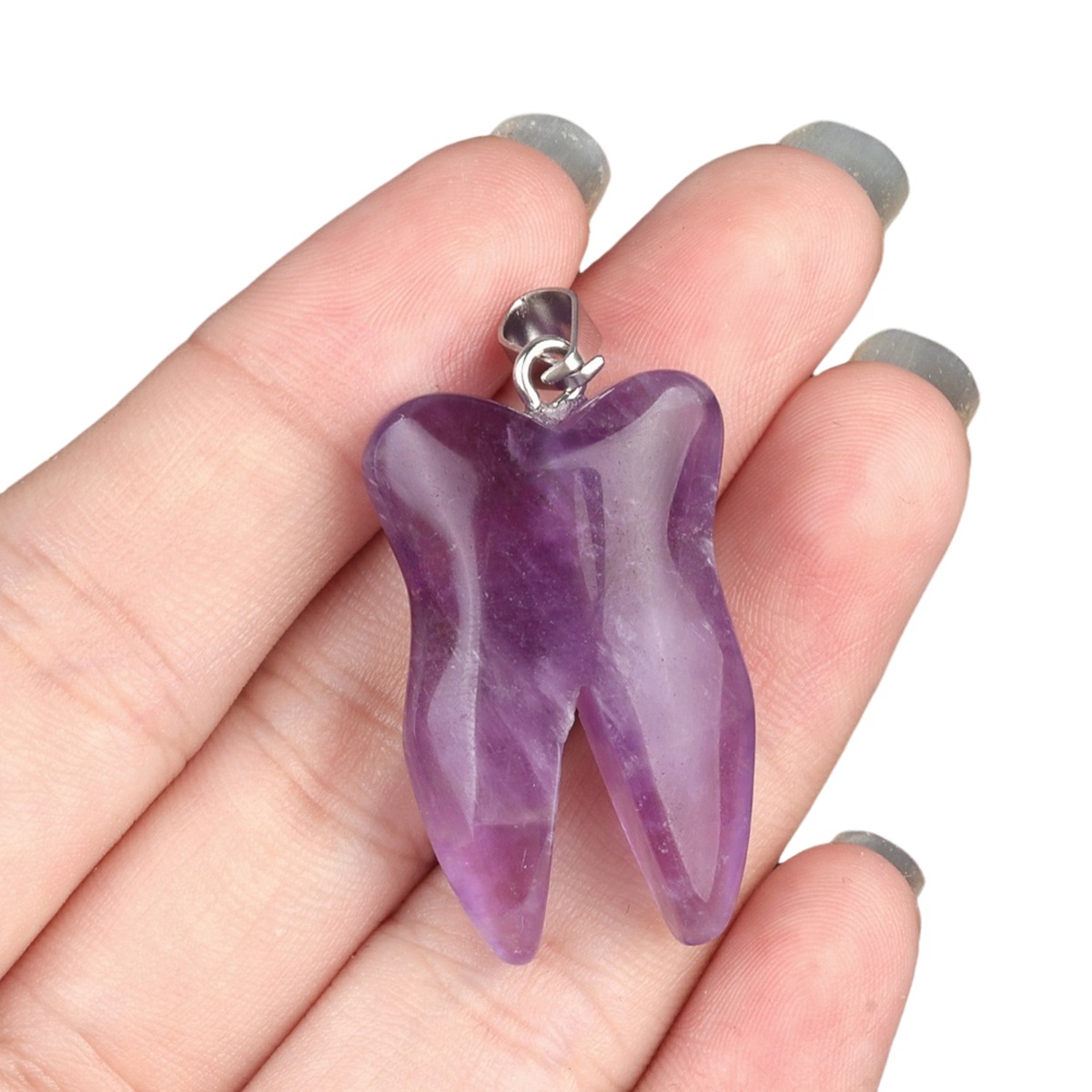 Amthyst Tooth Necklace for women men Handmade Craved Gemstone Teeth Pendant Choker with 45CM Black Cord