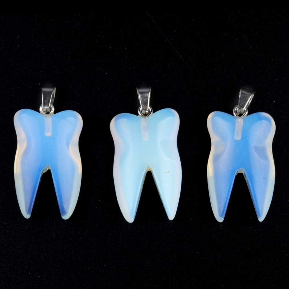 Opal Tooth Necklace for women men Handmade Craved Gemstone Teeth CrystalPendant for Making Jewelry