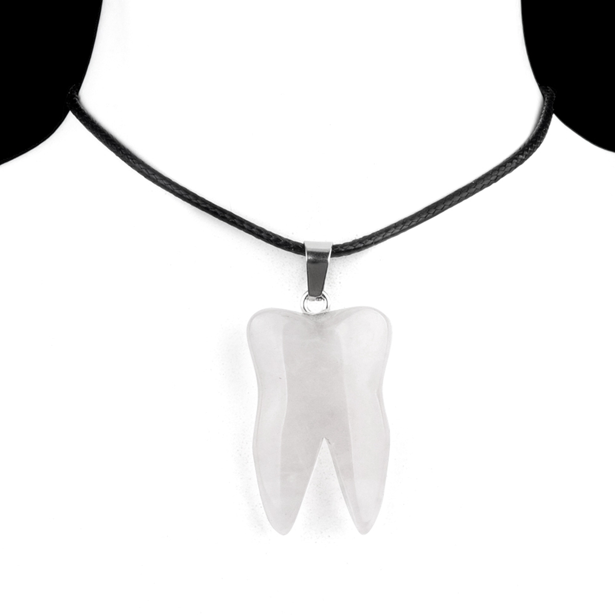 Quartz Crystal Tooth Necklace for women men Handmade Craved Gemstone Teeth CrystalPendant for Making Jewelry