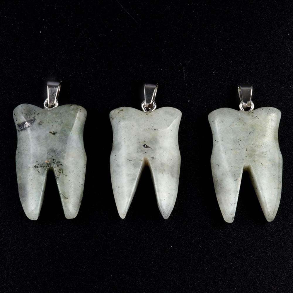 Quartz Crystal Tooth Necklace for women men Handmade Craved Gemstone Teeth CrystalPendant for Making Jewelry