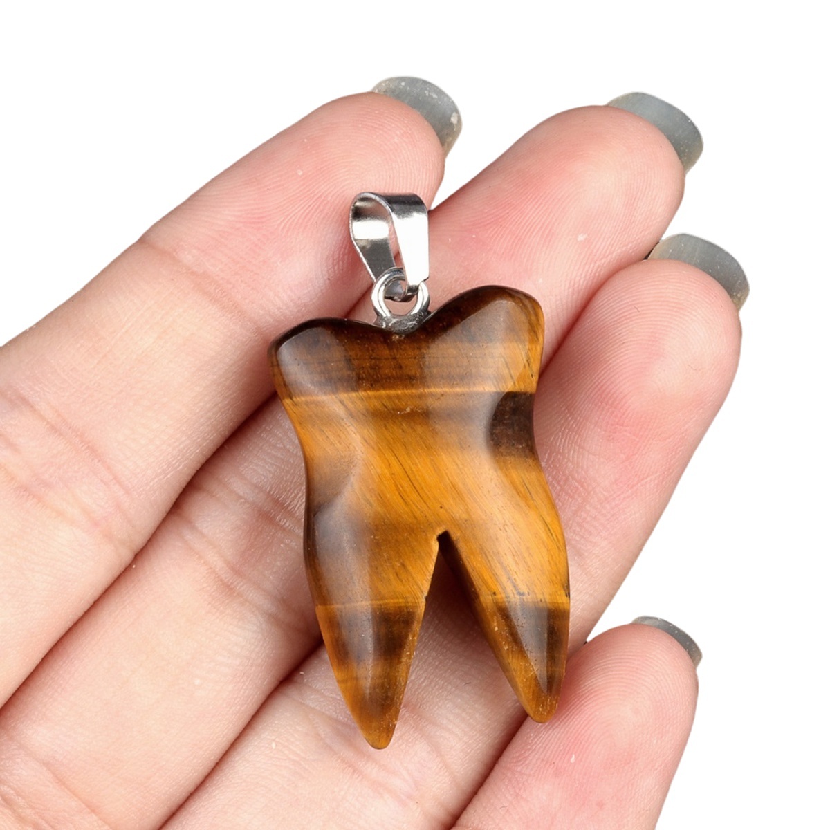 Yellow Tiger Eye Tooth Necklace for women men Handmade Craved Gemstone Teeth CrystalPendant for Making Jewelry