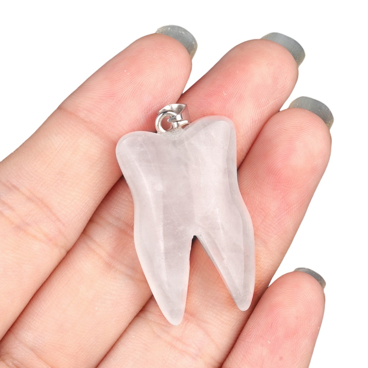 Quartz Crystal Tooth Necklace for women men Handmade Craved Gemstone Teeth CrystalPendant for Making Jewelry
