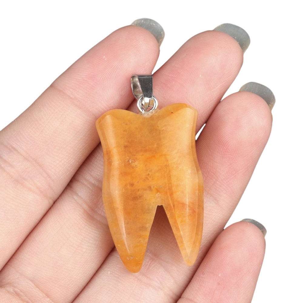 Yellow Jade Tooth Necklace for women men Handmade Craved Gemstone Teeth CrystalPendant for Making Jewelry