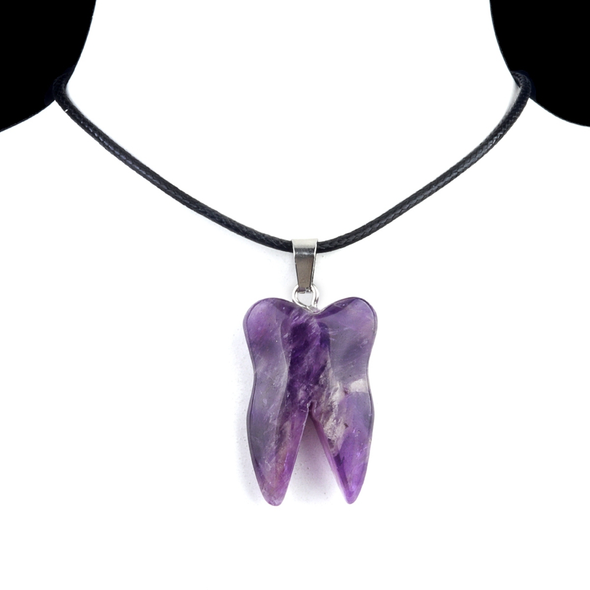 Amthyst Tooth Necklace for women men Handmade Craved Gemstone Teeth Pendant Choker with 45CM Black Cord