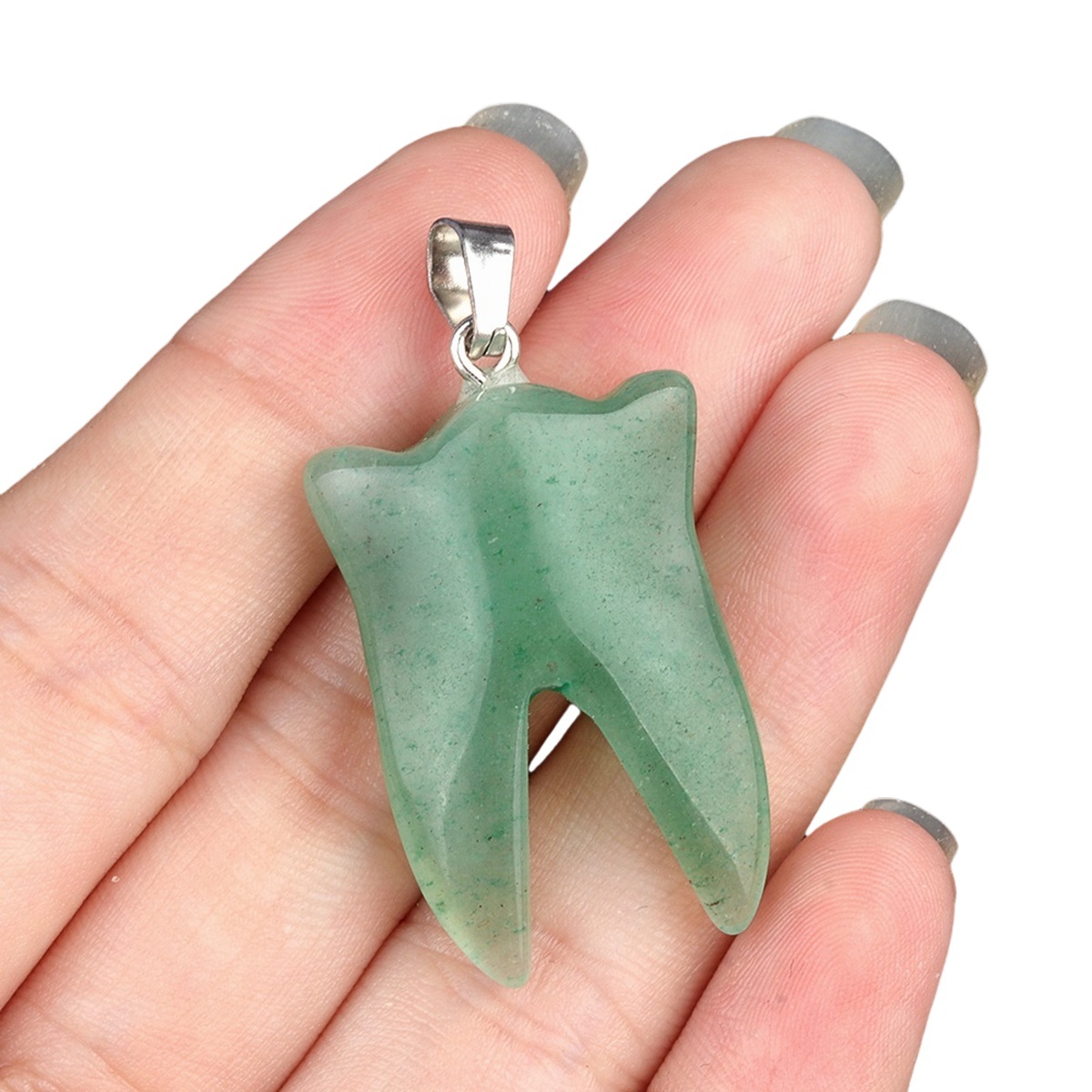 Green Aventurine Tooth Necklace for women men Handmade Craved Gemstone Teeth CrystalPendant for Making Jewelry