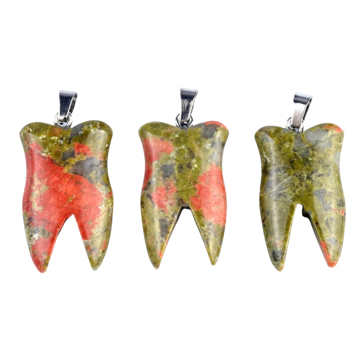 Unakite Jasper Tooth Necklace for women men Handmade Craved Gemstone Teeth CrystalPendant for Making Jewelry
