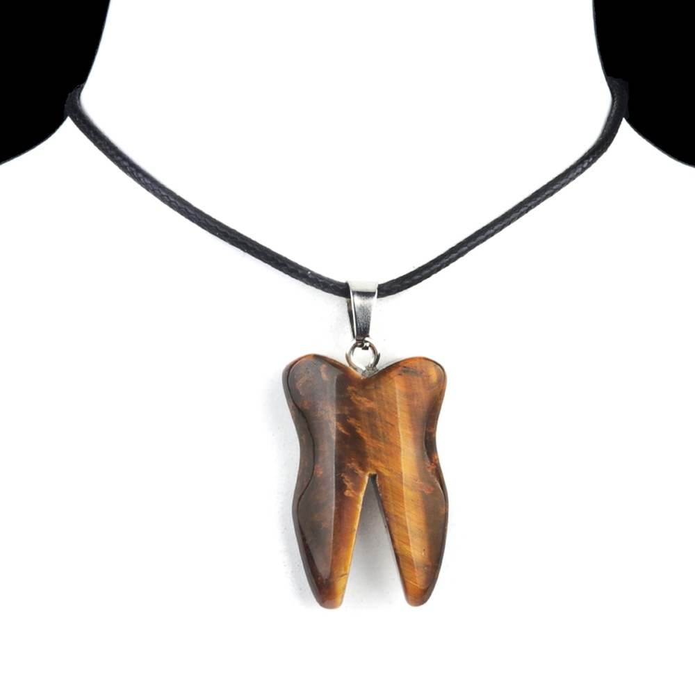 Yellow Tiger Eye Tooth Necklace for women men Handmade Craved Gemstone Teeth CrystalPendant for Making Jewelry