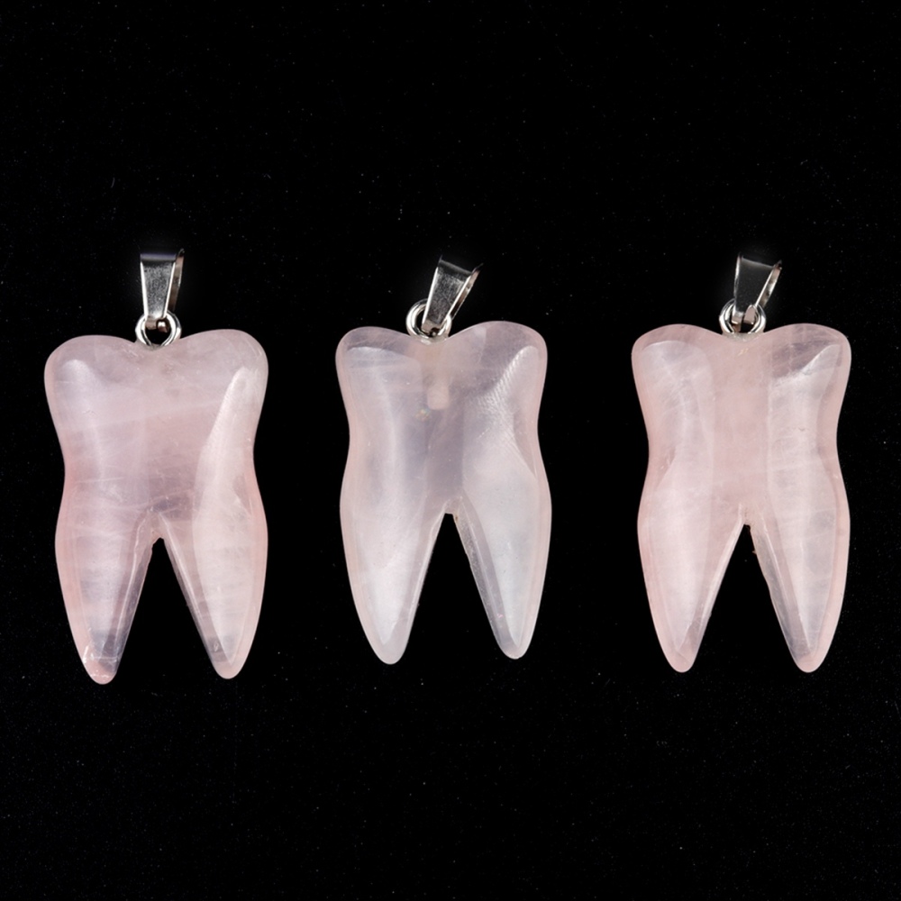 Rose Quartz Tooth Necklace for women men Handmade Craved Gemstone Teeth CrystalPendant for Making Jewelry