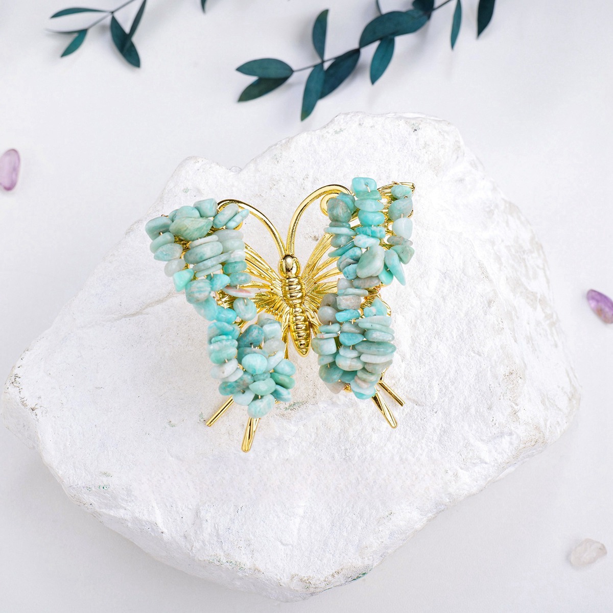 Amazonalite Butterfly Gemstone Decor for Office Table Home Chip Stone  Animal Ornament Decoration