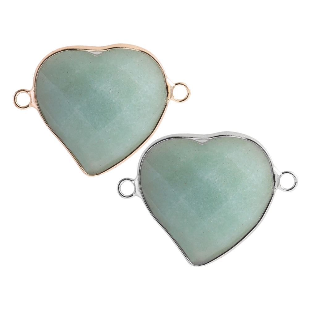 Rhodochrosite Faceted Gemstone Heart Connector for Jewelry Making 25mm Stone Pendant Links with Double Loops wrapped with brass edge