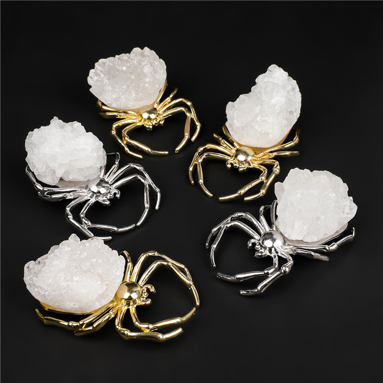Druzy Crystal Spider Miniature Figurines Animals Ornament Home Decoration
