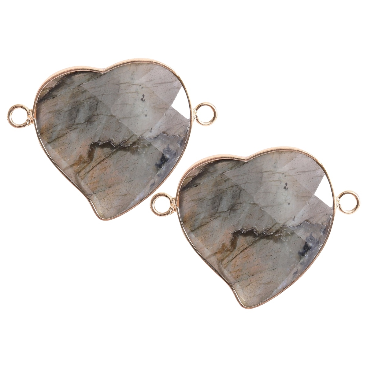 Faceted Gemstone Heart Connector for Jewelry Making 25mm Stone Pendant Links with Double Loops wrapped with brass edge