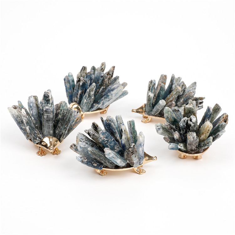 Kyanite Cluster Hedgehog Miniature Figurines Animals Ornament Home Decoration
