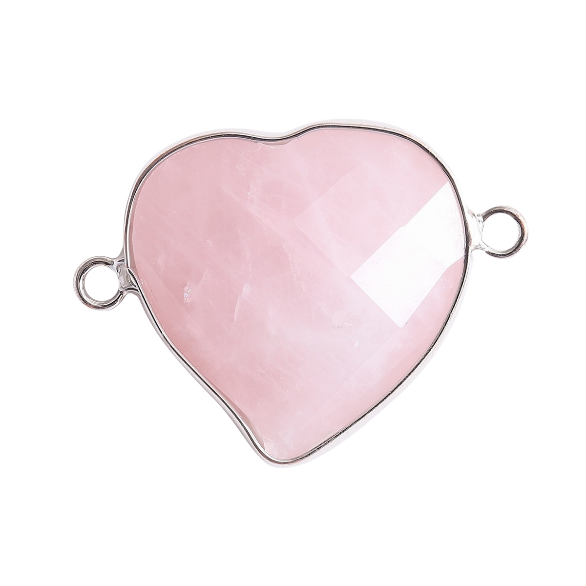 Faceted Gemstone Heart Connector for Jewelry Making 25mm Stone Pendant Links with Double Loops wrapped with brass edge