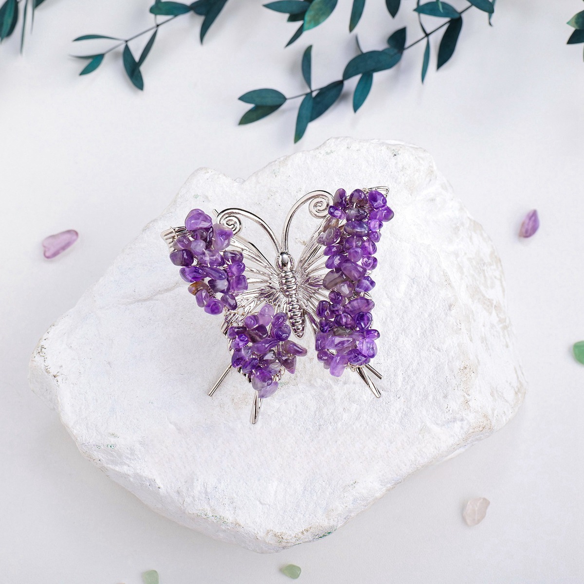 Amethyst Butterfly Gemstone Decor for Office Table Home Chip Stone  Animal Ornament Decoration