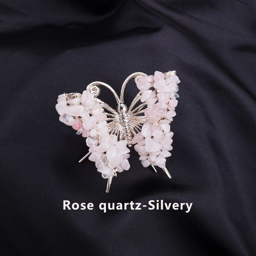 Rose Quartz Butterfly Gemstone Decor for Office Table Home Chip Stone  Animal Ornament Decoration