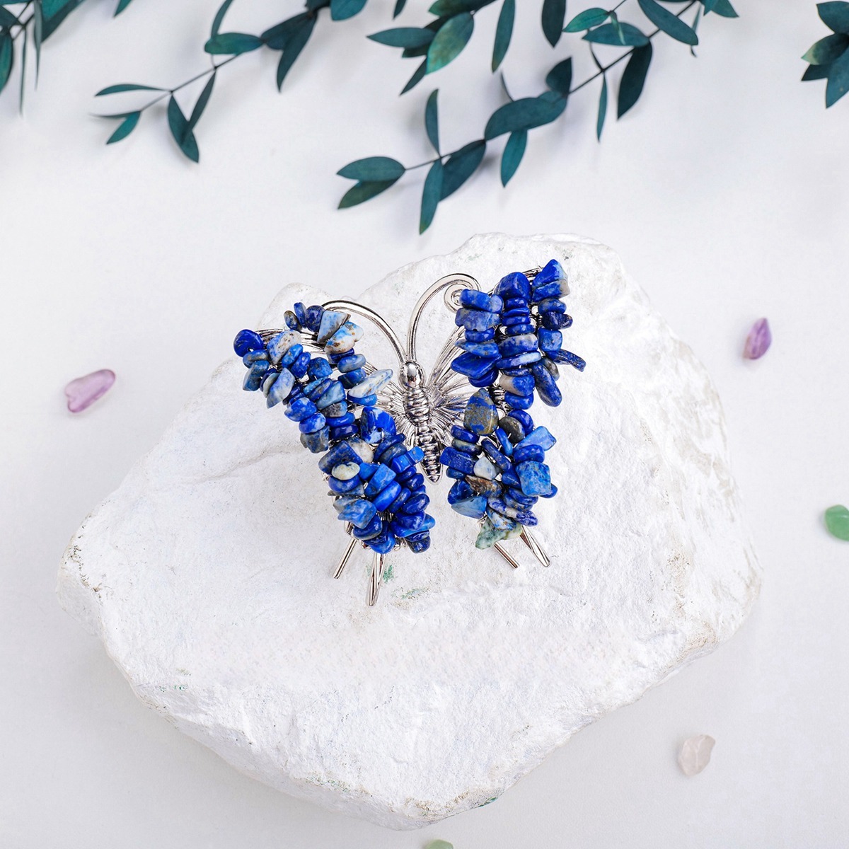 Butterfly Gemstone Decor for Office Table Home Chip Stone  Animal Ornament Decoration