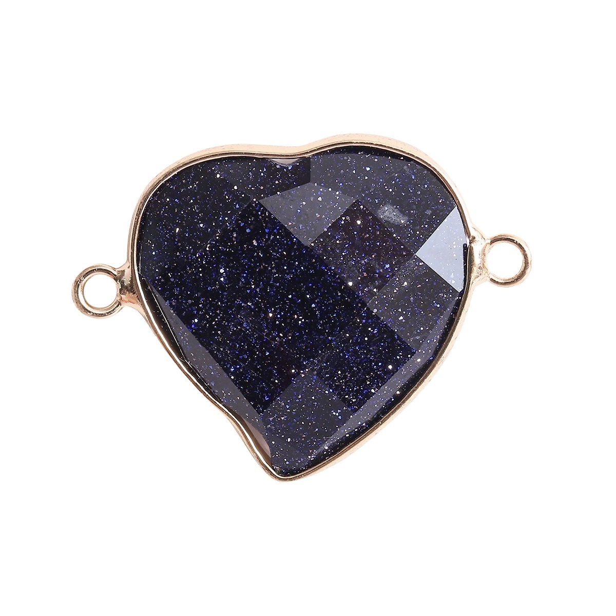 Faceted Gemstone Heart Connector for Jewelry Making 25mm Stone Pendant Links with Double Loops wrapped with brass edge