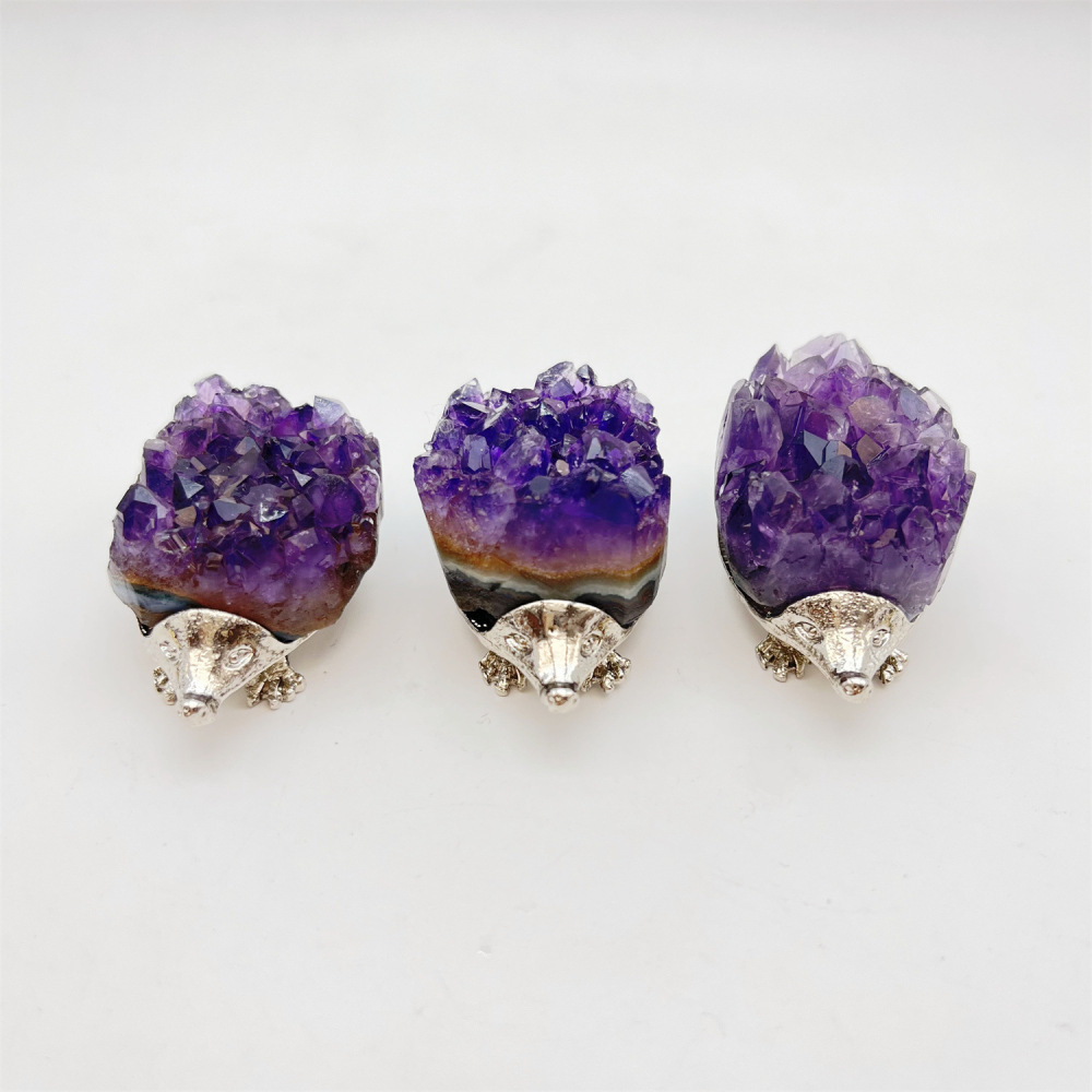 Druzy Amethyst Hedgehog Miniature Figurines Animals Ornament Home Decoration