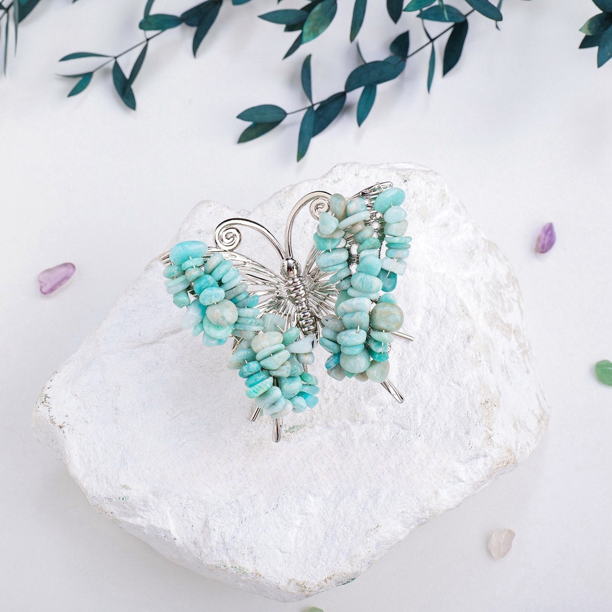 Butterfly Gemstone Decor for Office Table Home Chip Stone  Animal Ornament Decoration