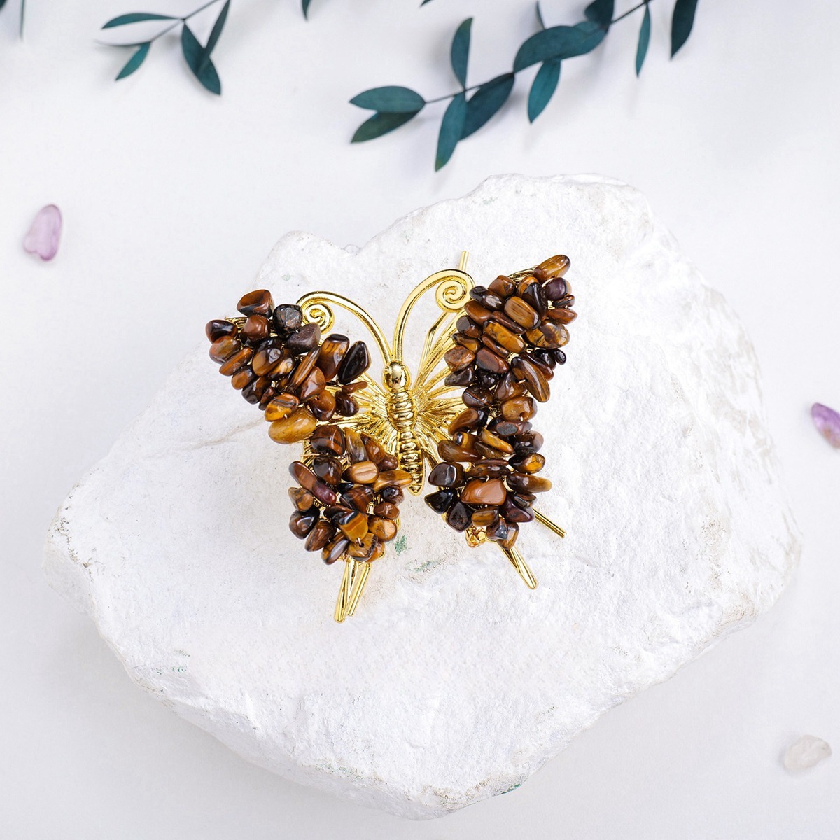 Yellow Tiger Eye Butterfly Gemstone Decor for Office Table Home Chip Stone  Animal Ornament Decoration