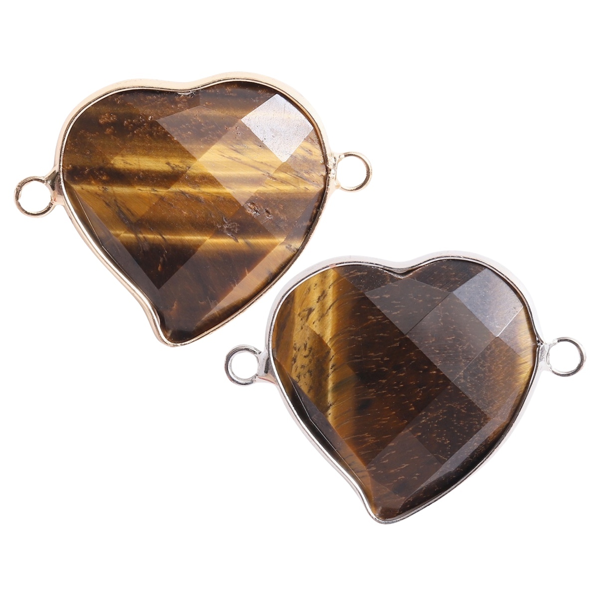Faceted Gemstone Heart Connector for Jewelry Making 25mm Stone Pendant Links with Double Loops wrapped with brass edge