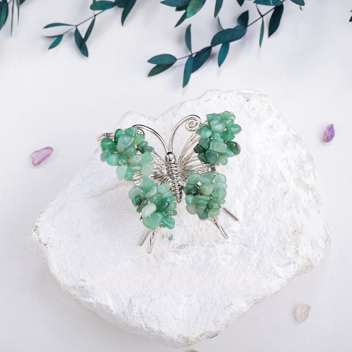 Green Aventurine Butterfly Gemstone Decor for Office Table Home Chip Stone  Animal Ornament Decoration