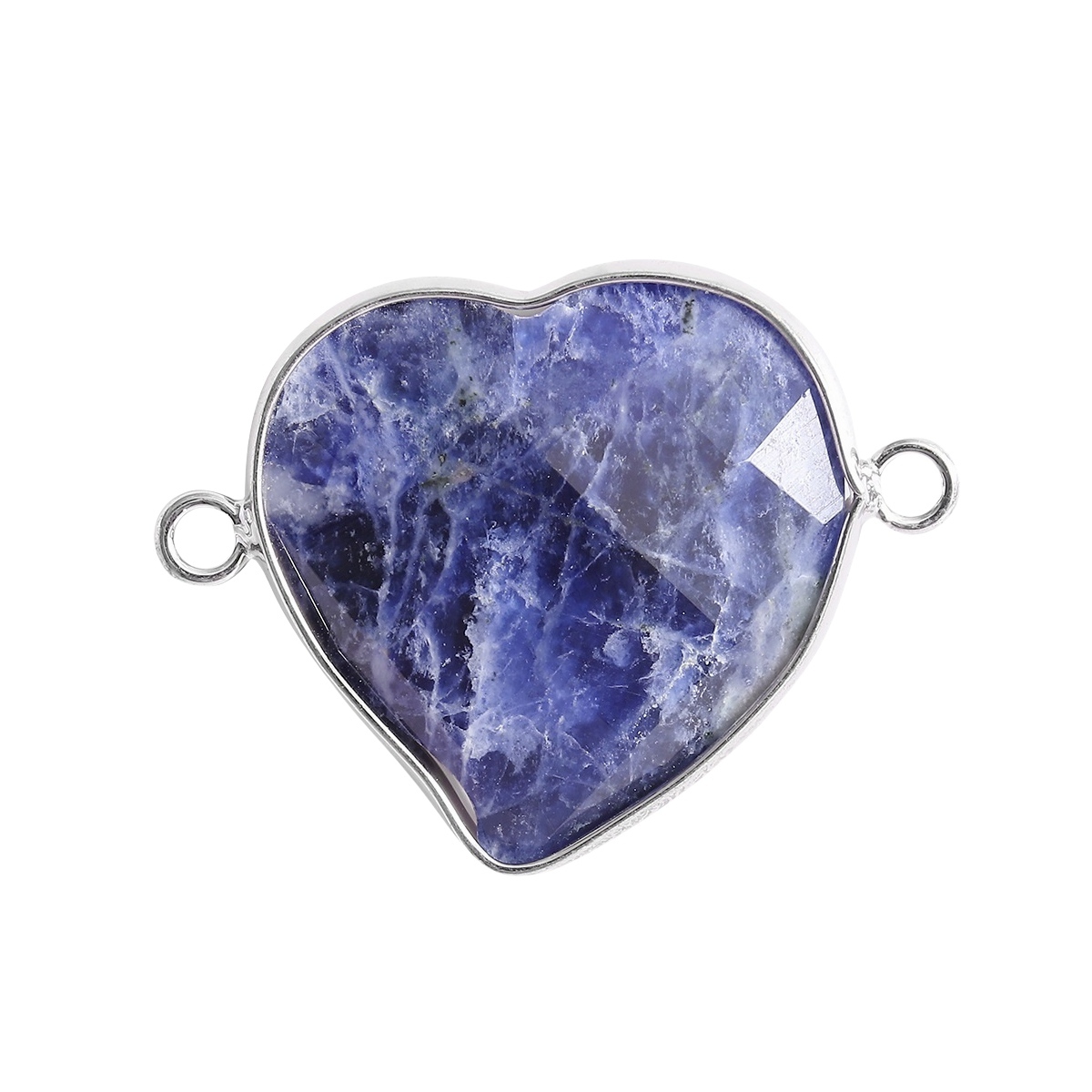 Faceted Gemstone Heart Connector for Jewelry Making 25mm Stone Pendant Links with Double Loops wrapped with brass edge