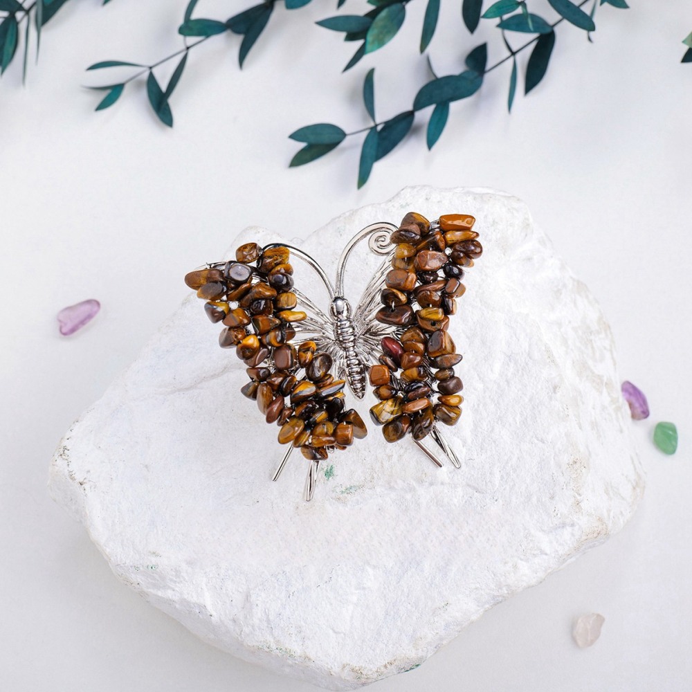 Yellow Tiger Eye Butterfly Gemstone Decor for Office Table Home Chip Stone  Animal Ornament Decoration