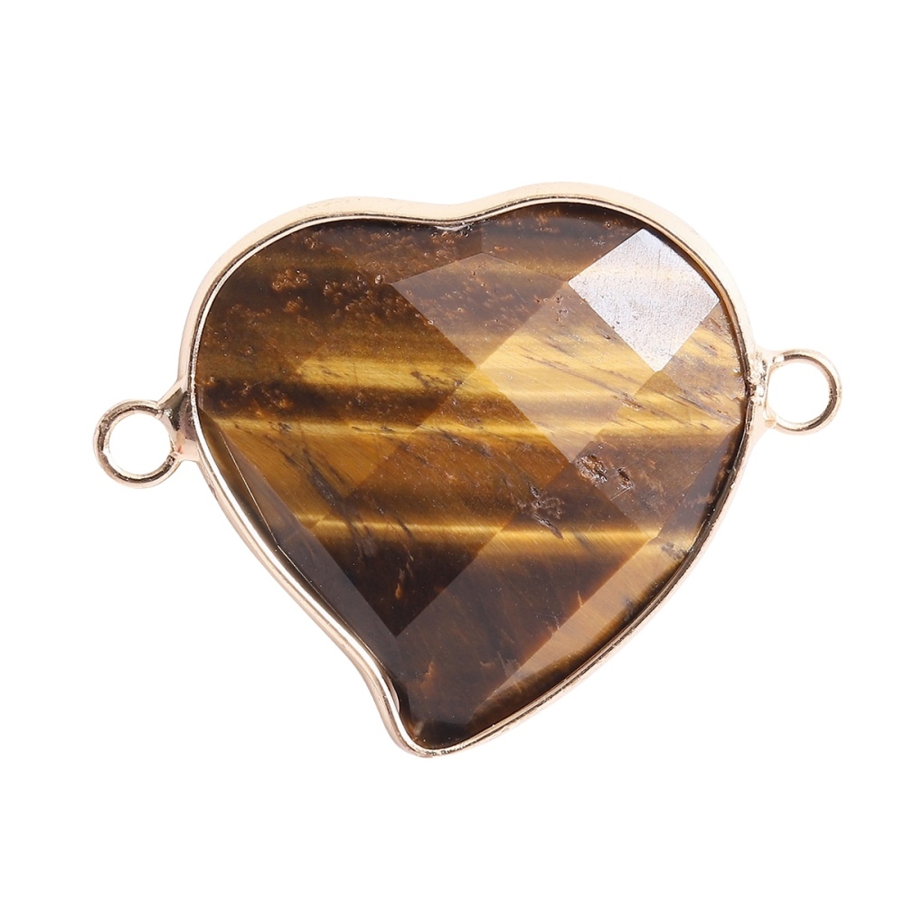 Rhodochrosite Faceted Gemstone Heart Connector for Jewelry Making 25mm Stone Pendant Links with Double Loops wrapped with brass edge