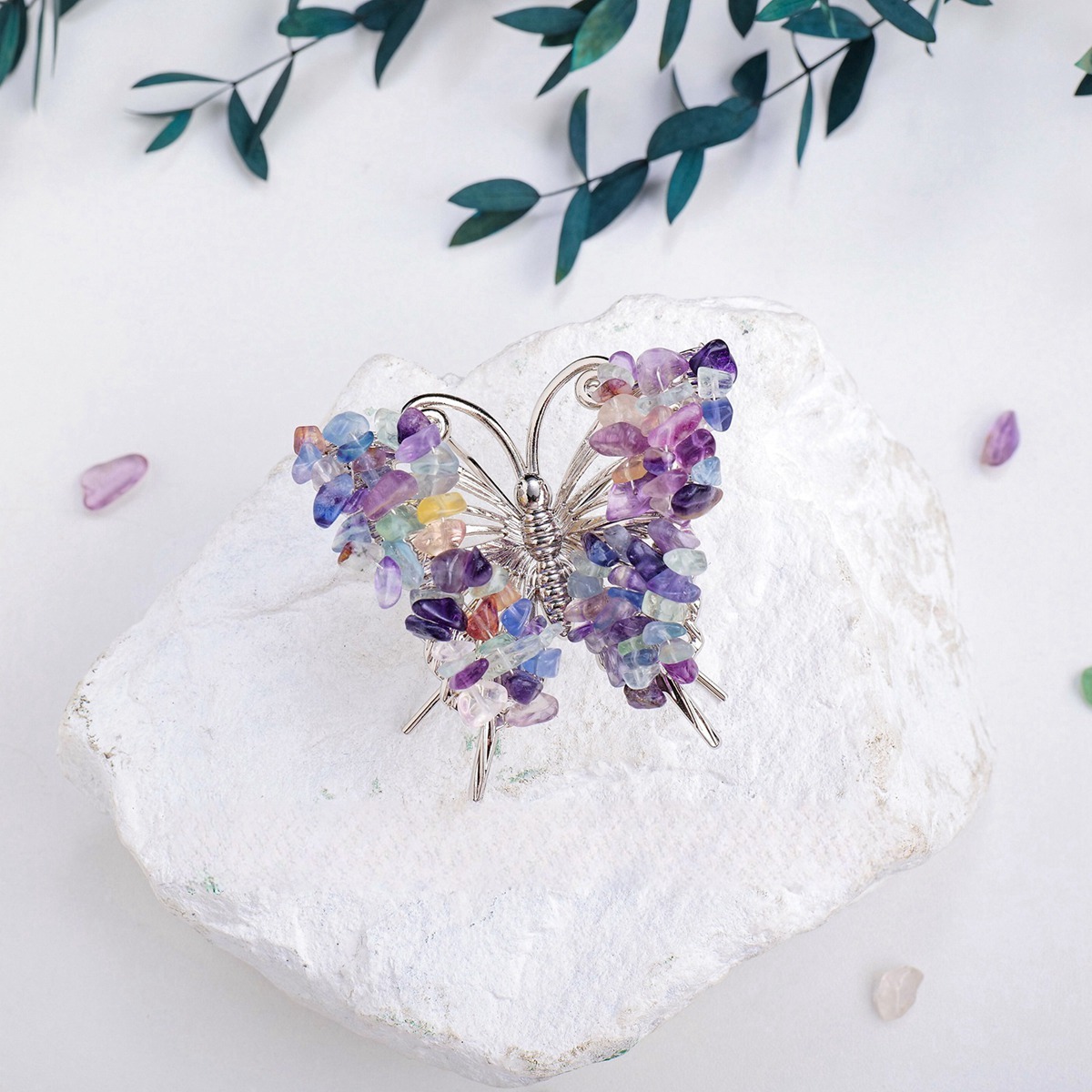 Fluorite Butterfly Gemstone Decor for Office Table Home Chip Stone  Animal Ornament Decoration