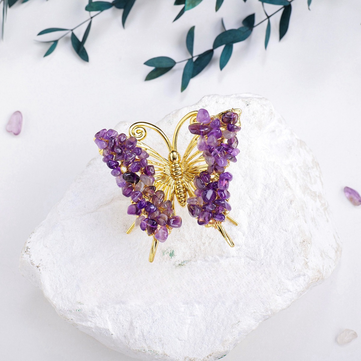 Amethyst Butterfly Gemstone Decor for Office Table Home Chip Stone  Animal Ornament Decoration