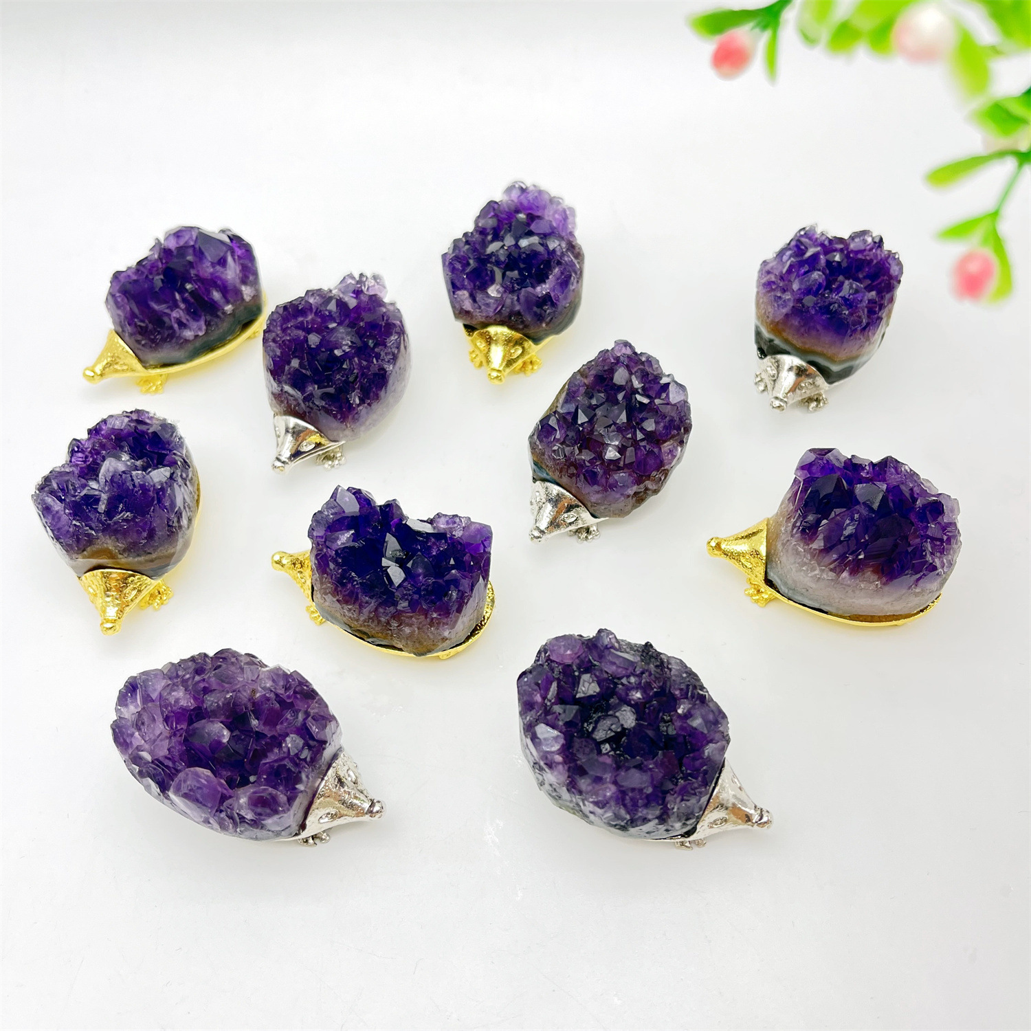Druzy Crystal Hedgehog Miniature Figurines Animals Ornament Home Decoration