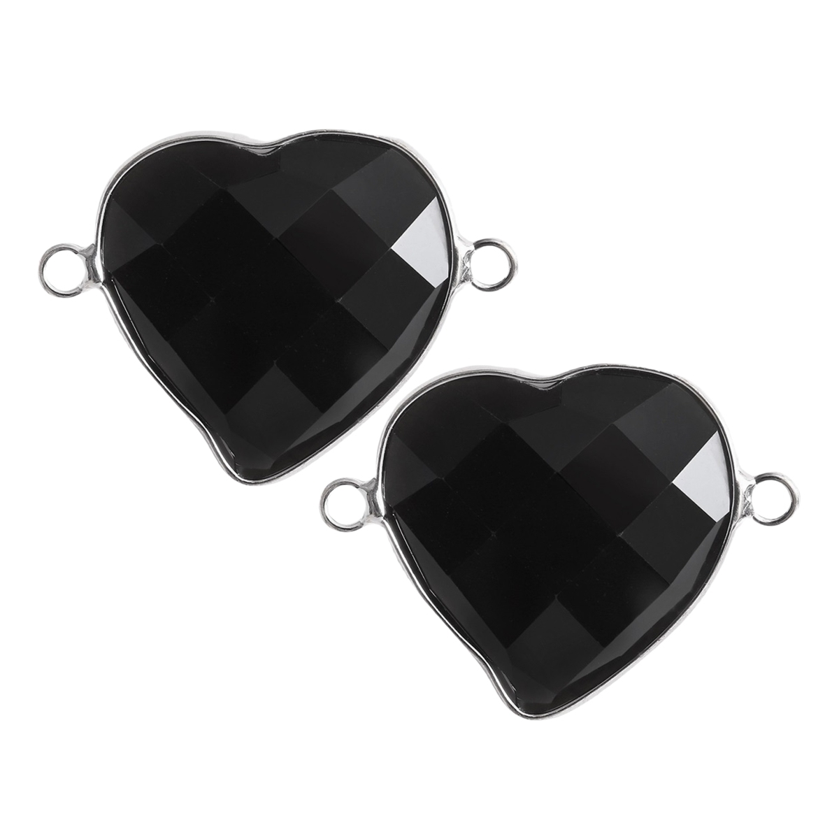 Faceted Gemstone Heart Connector for Jewelry Making 25mm Stone Pendant Links with Double Loops wrapped with brass edge