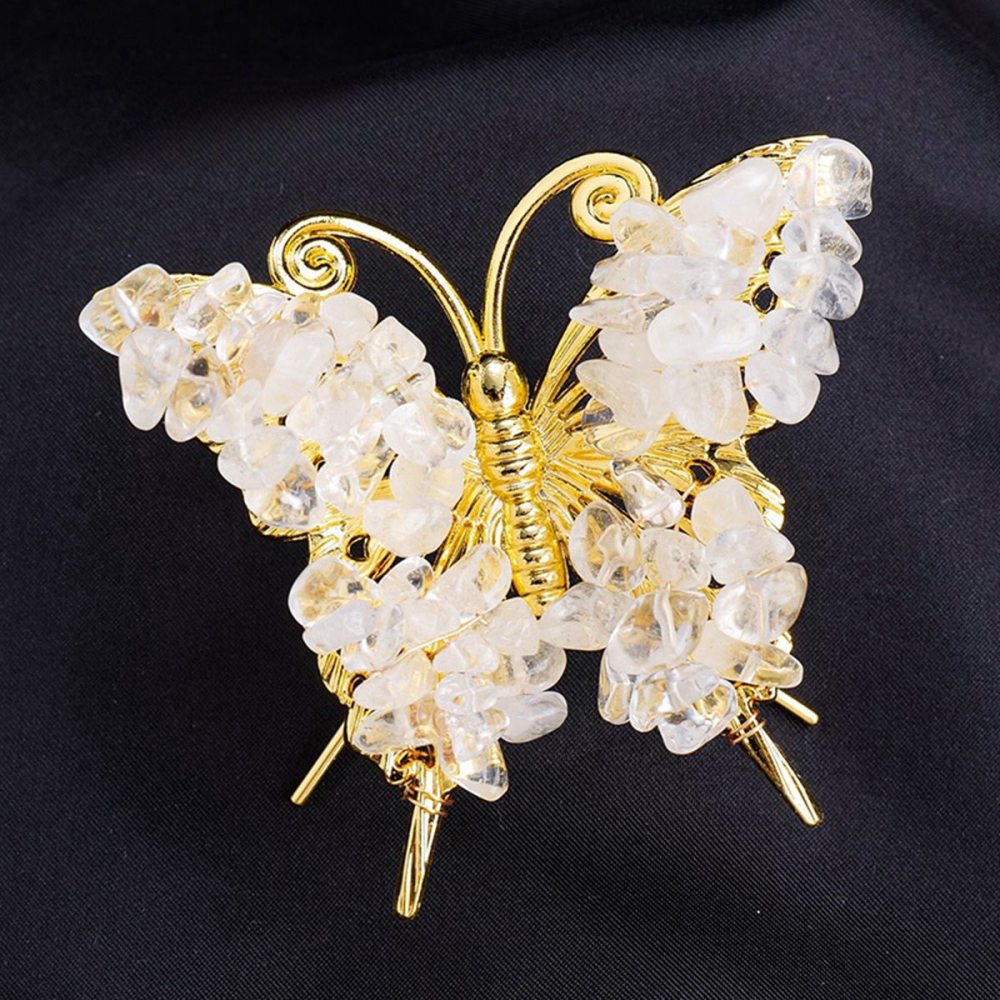Quartz Crystal Butterfly Gemstone Decor for Office Table Home Chip Stone  Animal Ornament Decoration