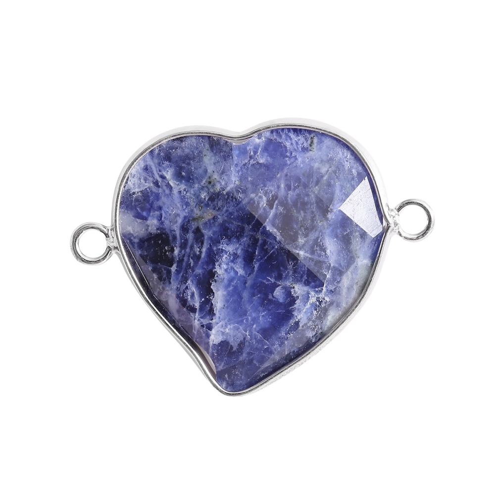 Rhodochrosite Faceted Gemstone Heart Connector for Jewelry Making 25mm Stone Pendant Links with Double Loops wrapped with brass edge