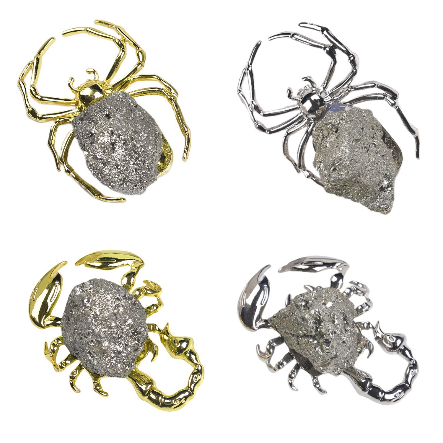 Druzy Pyrite Spider Miniature Figurines Animals Ornament Home Decoration