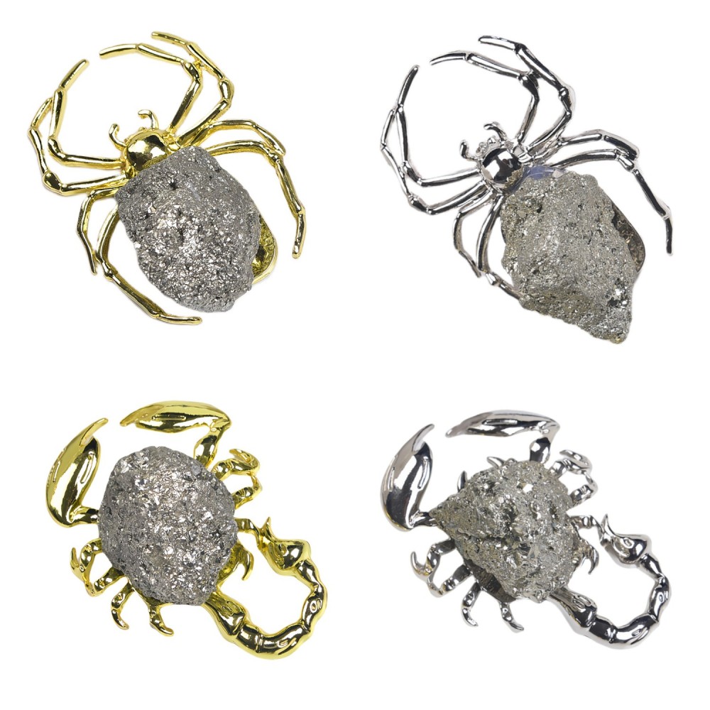 Druzy Pyrite Spider Miniature Figurines Animals Ornament Home Decoration