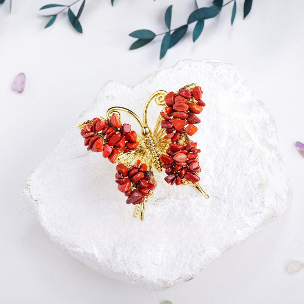 Red Jasper Butterfly Gemstone Decor for Office Table Home Chip Stone  Animal Ornament Decoration