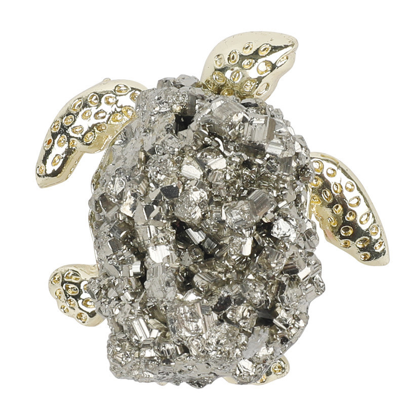 Druzy Pyrite Tortoise Miniature Figurines Animals Ornament Home Decoration