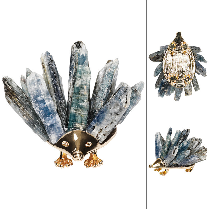Kyanite Cluster Hedgehog Miniature Figurines Animals Ornament Home Decoration