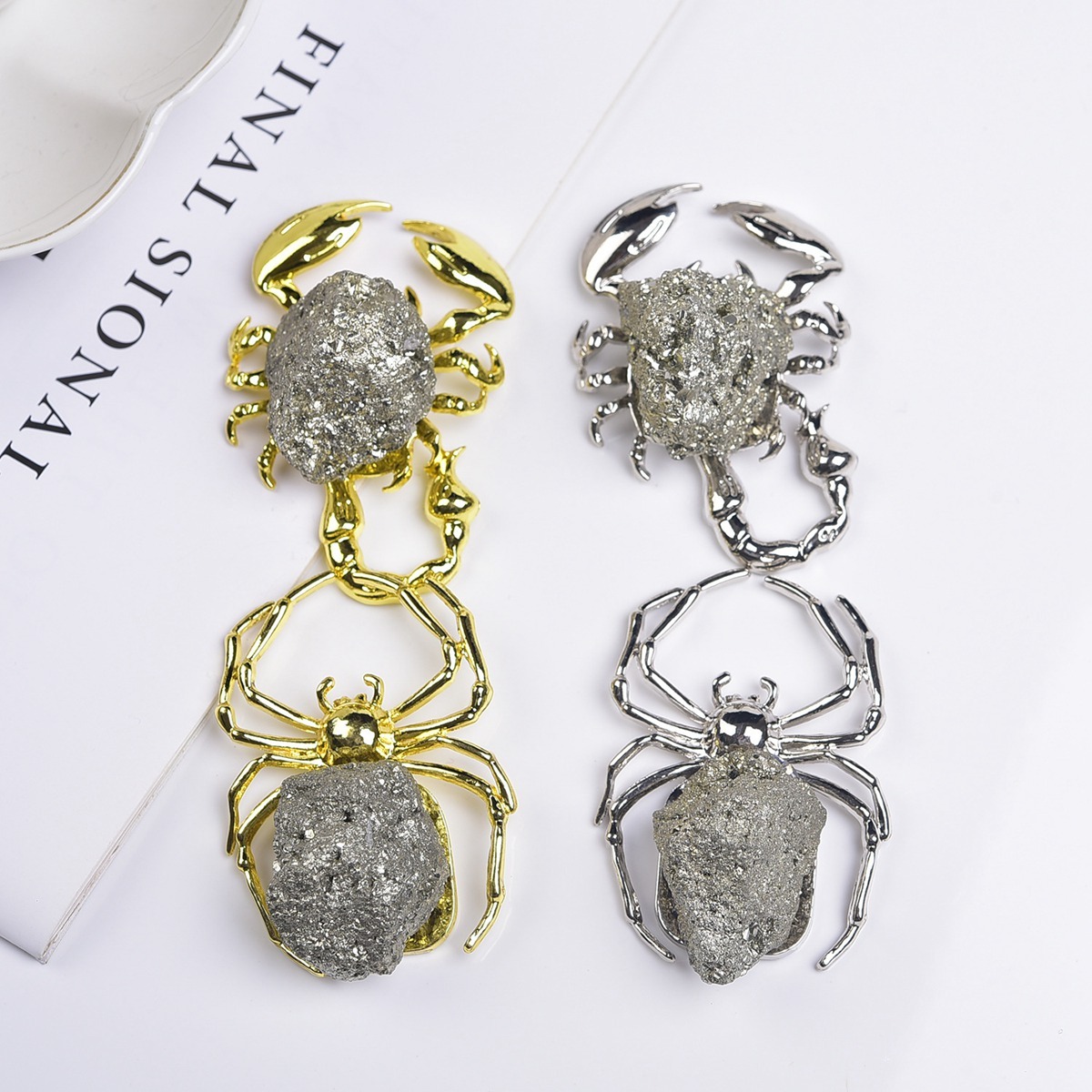Druzy Crystal Spider Miniature Figurines Animals Ornament Home Decoration