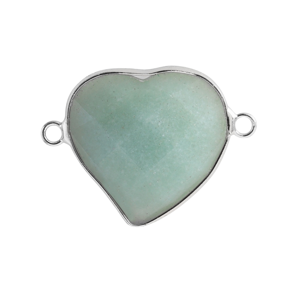 Faceted Gemstone Heart Connector for Jewelry Making 25mm Stone Pendant Links with Double Loops wrapped with brass edge