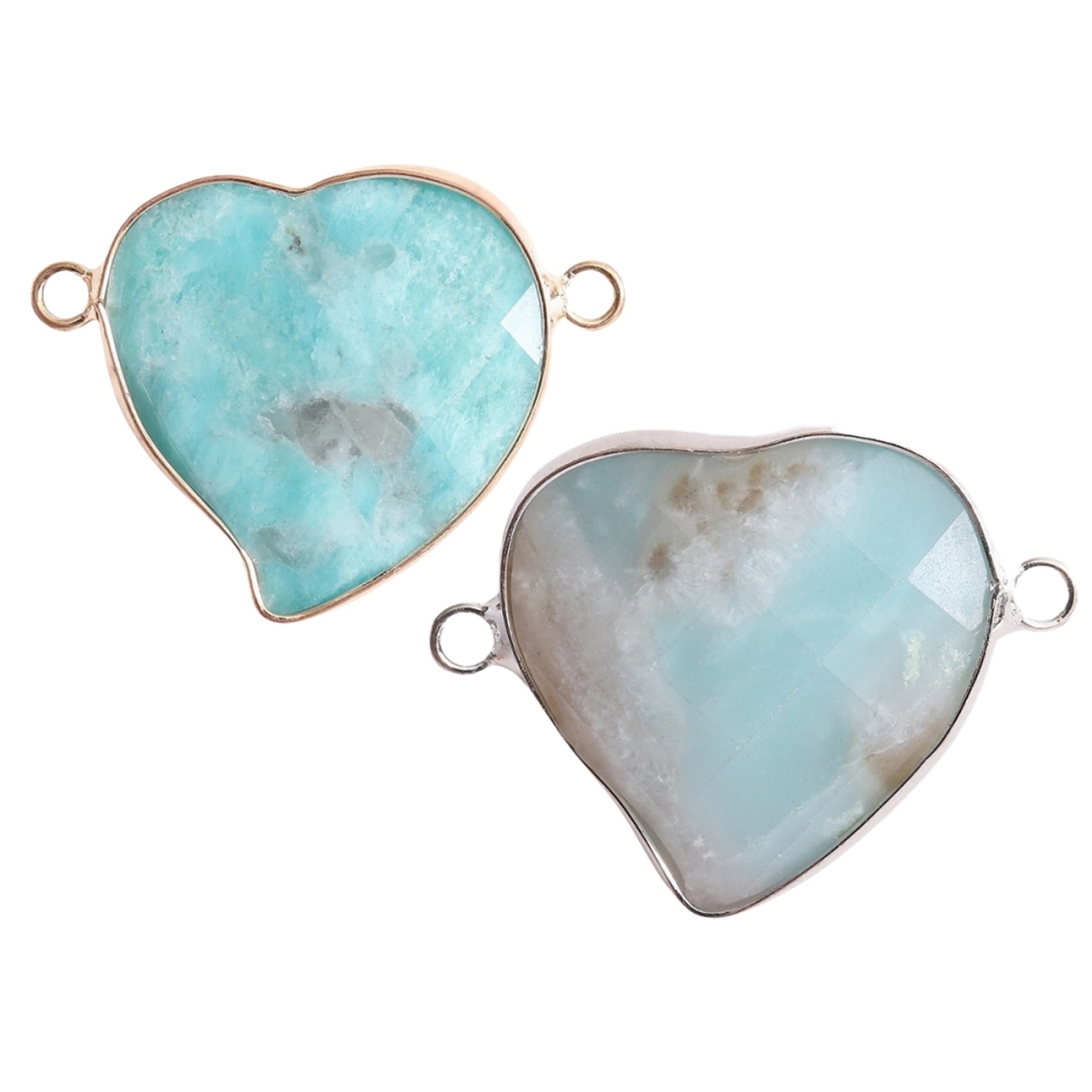 Rhodochrosite Faceted Gemstone Heart Connector for Jewelry Making 25mm Stone Pendant Links with Double Loops wrapped with brass edge