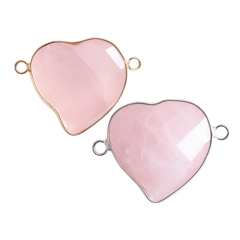 Rhodochrosite Faceted Gemstone Heart Connector for Jewelry Making 25mm Stone Pendant Links with Double Loops wrapped with brass edge